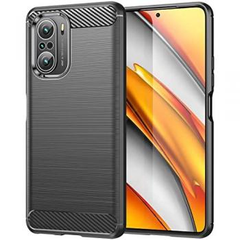 Funda Antigolpes de Silicona Negra con Diseño de Fibra de Carbono para Xiaomi Poco F3 / Mi 11i - Resistente y Compatible con Carga Inalámbrica