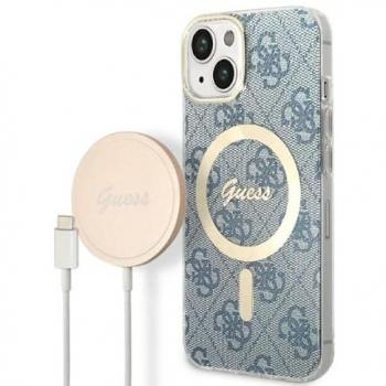 Funda y Cargador Inalámbrico Guess 4G Edición para iPhone 14 - Azul