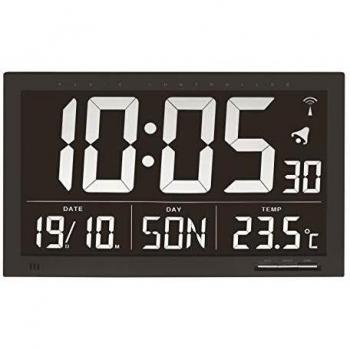 Reloj de Pared Digital XL TFA 60.4505 con Termómetro y Control Remoto (Negro)
