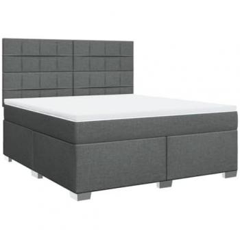 Cama box spring con colchón de muelles gris oscuro 180x200 cm tela