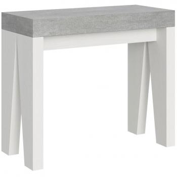 Consola extensible gris hormigón con patas de madera blanca para 12 personas, de 40 a 300 cm, soporte Naxo de 2 pies