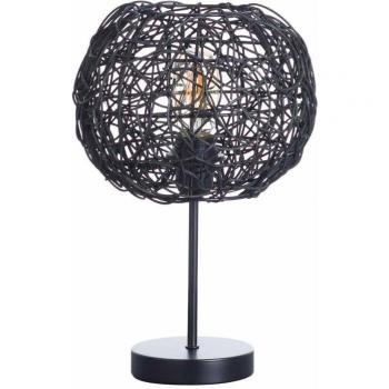 Lámpara de Mesa Liam 7hSevenOn Deco E27 Ratán y Metal Negro Boho Ø21x36 cm