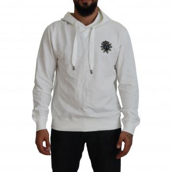 Dolce & Gabbana White Cotton Hooded Sweatshirt Logo Sweater - IT48 | M