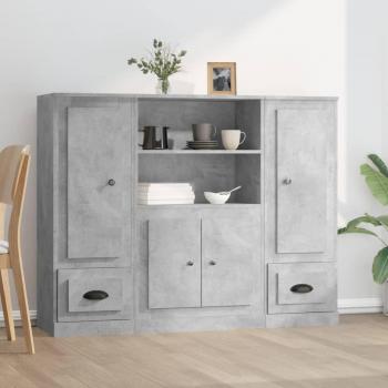 Aparador alto 3 piezas madera contrachapada gris hormigón vidaXL