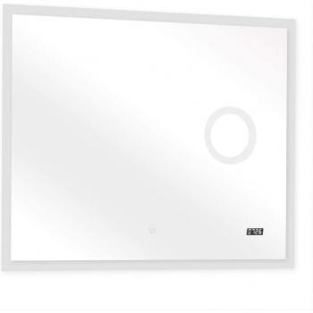 Espejo de baño LED Aquamarin 100 x 80 cm con altavoz bluetooth, interruptor táctil, calificación energética A++, iluminación regulable (blanco frío, blanco cálido), reloj digital