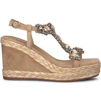 Sandalias de cuña con pedrería y puntera cuadrada para mujer