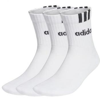 adidas Linear 3 Stripe Cushioned Half Crew Sock White/Black Ladies 4-8 Unisex