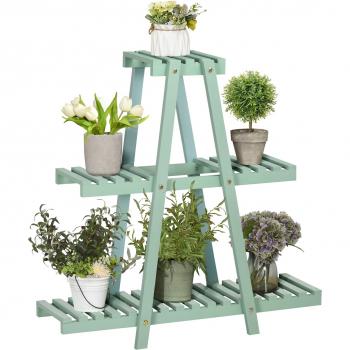 Outsunny Soporte de Madera para Plantas de 3 Niveles Estantería Decorativa para Interiores Exteriores 76x26x76 cm Verde