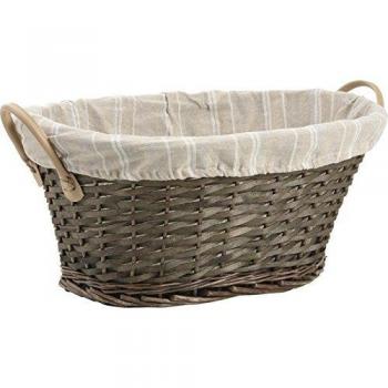 Cesto de ropa sucia de algodón con férulas - Gris/Beige - 50x37x23cm