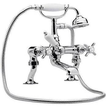 Hudson Reed Serie Beaumont Grifo Mezclador Llenador De Bañera Con Ducha Telefonillo - Entradas Regulables - Latón Sólido - Acabado Cromo y Cerámica - Accesorios Montaje Incluidos