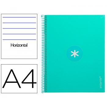 Cuaderno espiral Liderpapel Antartik A4 microperforado tapa forrada 80 hojas 90 gramos horizontal con banda de color menta y 4 taladros