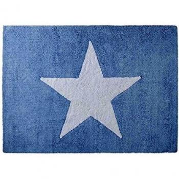Happy Decor Kids -Alfombra Lavable Big Star 100% Algodón Natural -Azul- 160x120 cm