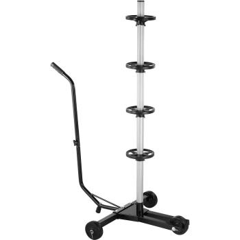 Soporte móvil para llantas de hasta 225 mm con cubierta protectora y accesorios, color negro