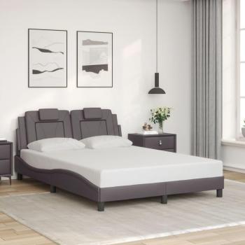 Cama 120x200 cm con cabecero en cuero sintético crema y gris