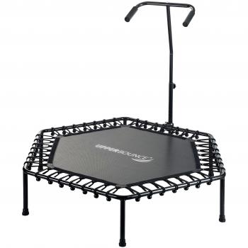 Hexagonal Fitness Mini Trampoline with Adjustable T-Shaped Handrail - 50 in. Rebounder