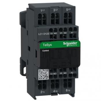Contactor TeSys D Schneider Electric LC1D123B7, 3 polos, 12A, 1NA/1NC, bobina 24V AC, frecuencia 50/60Hz, dimensiones 86mm x 45