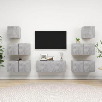 Conjunto de muebles para sala de TV 7 piezas de madera gris y concreto