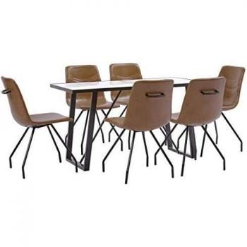 vidaXL Juego Comedor 7 Piezas de Cuero Sintético Mobiliario Decoración Interior Casa Hogar Robusto Duradero Resistente Funcional Práctico Útil Coñac