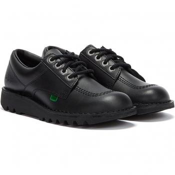 Kickers Youth Unisex Kick Lo Leather Black Shoes - Size: 4 UK, Extra Comfort For Your Feet, Added Durability