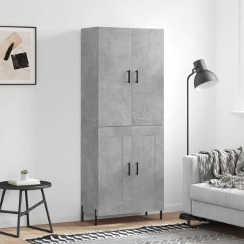 Aparador alto moderno de madera contrachapada en gris cemento 69,5x34x180 cm con 2 puertas y cajón para almacenamiento