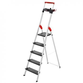 Escalera de seguridad Hailo L100 TopLine, Aluminio, 5 escalones antideslizantes, capacidad máxima 150 kg, con plataforma y bloqueo