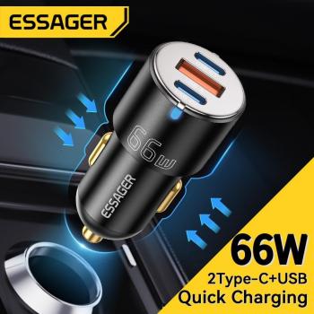 Cargador de Coche USB 100W con Carga Rápida QC 3.0 y PD 3.0, Doble Tipo C + USB, Compatible con iPhone, Huawei, Samsung, Laptops y Tabletas -
