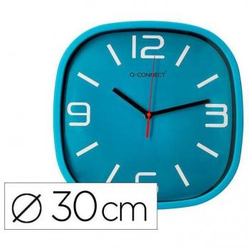Reloj q-connect de pared de plástico redondo 30 cm movimiento silencioso color azul