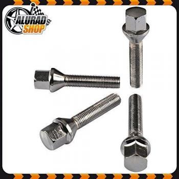 10 Tornillos de Rueda Perno de Rueda Cromo Cono M12x1, 25 en Varios Largos de Mango para Elegir - cromo, 39mm