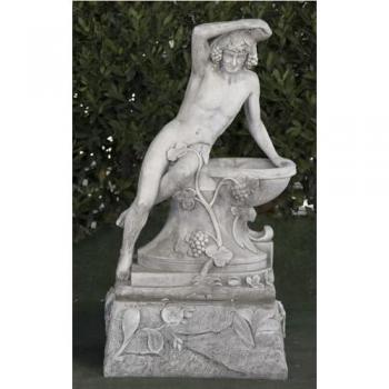 Estatua clásica de hormigón piedra Baco de jardín 58x38x105cm con peana 60x40x28cm, peso 128Kg, figura escultórica romana estilo jardín inglés, hecho en España