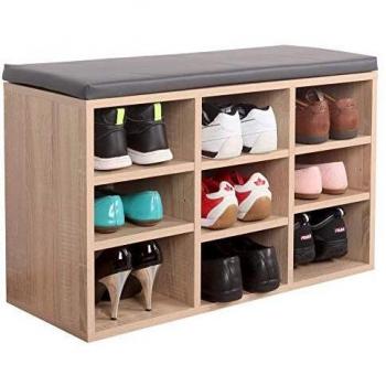 RICOO Banco Zapatero con Asiento 79 x 49 x 30 cm Mueble recibidor Roble marrón Sonoma – Organizador Zapatos WM035-ES-A