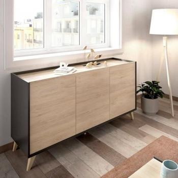 Aparador Avez Buffet Moderno de Salón con 3 Puertas, 155x43x75 cm, Roble y Antracita