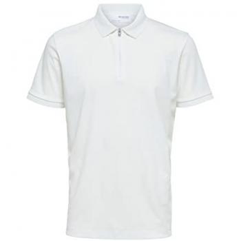 Polo de Hombre Selected Fave de Manga Corta con Cierre Corto, Color Blanco, Talla L