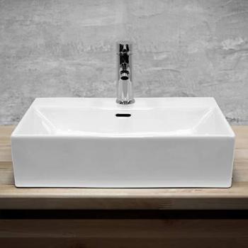 Lavabo Cerámico Rectangular Blanco 515 x 360 x 130 mm con Agujero para Conexión - Diseño Moderno - Lavamanos sobre Encimera