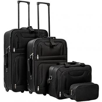TecTake Conjunto de 4 maletas de viaje juego de maleta blanda bolsa trolley con ruedas negro