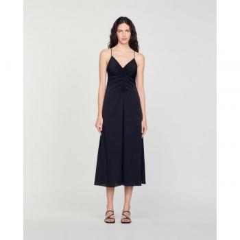 Sandro Praline Black Midi Dress with Thin Straps - Size Large