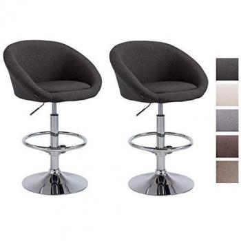 Set de 2 Taburetes de Bar Miami en Tela Gris Oscuro con Base Cromada, Ajustables y Giratorios