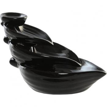Soporte de incienso de gres con diseño de flor en color negro de 11x9x9 cm