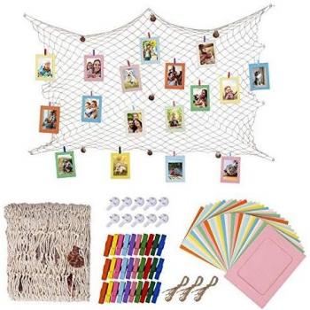 HONGXIN-SHOP Marco de Fotos de Papel de Bricolaje Decoración de La Pared del Hogar Fotos Álbum Colgante con Cuerda y Clip y Red de Pesca 30 Piezas 10 Colores