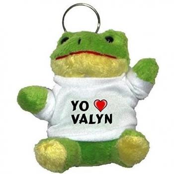 Rana de peluche (llavero) con Amo Valyn en la camiseta (nombre de pila/apellido/apodo)