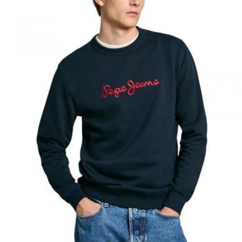 Pepe Jeans New Joe Men's Crew Neck Sweatshirt - Embroidered Logo, Navy Blue, Size L