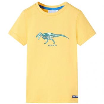 Camiseta Infantil de Manga Corta con Estampado de Mono en Ocre Claro 140