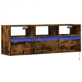 Mueble de TV de pared con luces LED roble ahumado 130x31x45 cm