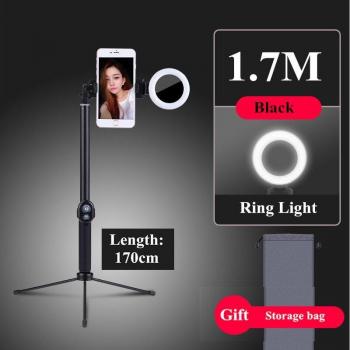 Trípode extensible 1,7 m con soporte de anillo de luz LED 4 en 1 y monópode para iPhone X, 8 y Android