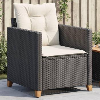 Black Poly Rattan Garden Chair with Cushions