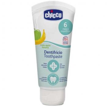 Chicco Pasta de Dientes Sabor Manzana y Plátano para Bebés 6-24 Meses, Envase de 50 ml con Flúor