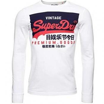 Superdry Hombre Camiseta de Manga Larga de algodón orgánico con Logo Vintage Óptico S
