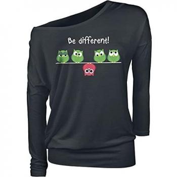 Be Different! Mujer Camiseta Manga Larga Negro L, 95% Viscosa, 5% elastán, Ancho