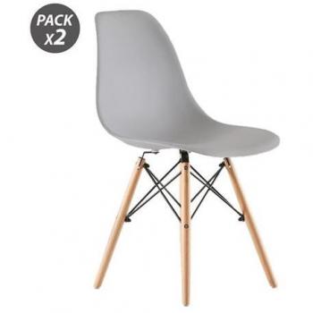 Muvip Pack 2 Sillas Design D100 - Patas Macizas De Madera - Color Gris