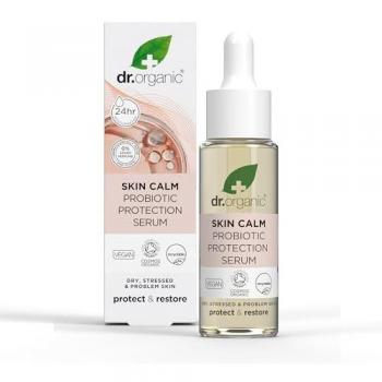 Sérum Facial Protector Probiótico Calmante Dr. Organic Skin Calm 30 ml, para rojeces, piel seca, sensible e irritable, testado dermatológicamente, vegano, libre de crueldad, sin paraben