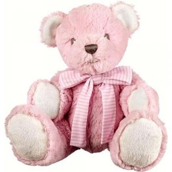 Suki Baby Hug-a-Boo Super Soft Plush Bear with Rattle in Tummy and Striped Cotton Bow